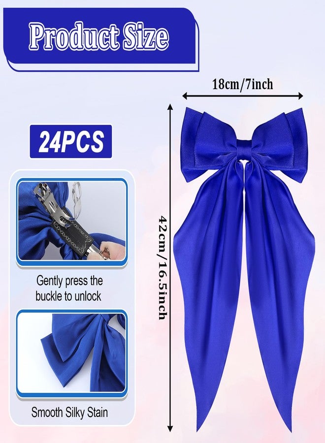 SHENLIU 24 Pack Oversized Satin Hair Bows for Women, Multi Colors Silky Big Bow Clips with Long Tail Ribbons, Large Knot Barrettes Hair Accessories for Girls Holiday Gifts - Image 2
